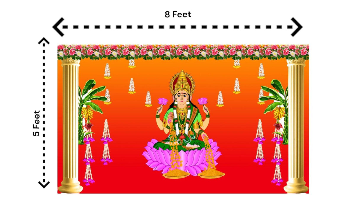 5x8 Feet Fabric Reusable Backdrop Banner for Diwali/Laxmi Pooja Festive Decor La Vie Bien 5x8 Feet Fabric Reusable Backdrop Banner for Diwali/Laxmi Pooja