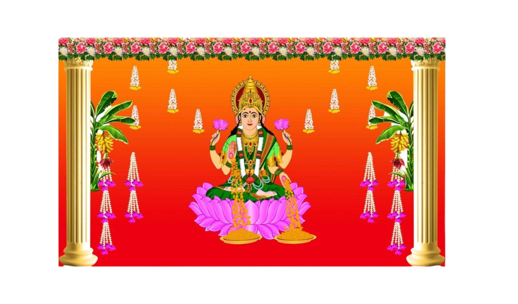 5x8 Feet Fabric Reusable Backdrop Banner for Diwali/Laxmi Pooja Festive Decor La Vie Bien 5x8 Feet Fabric Reusable Backdrop Banner for Diwali/Laxmi Pooja