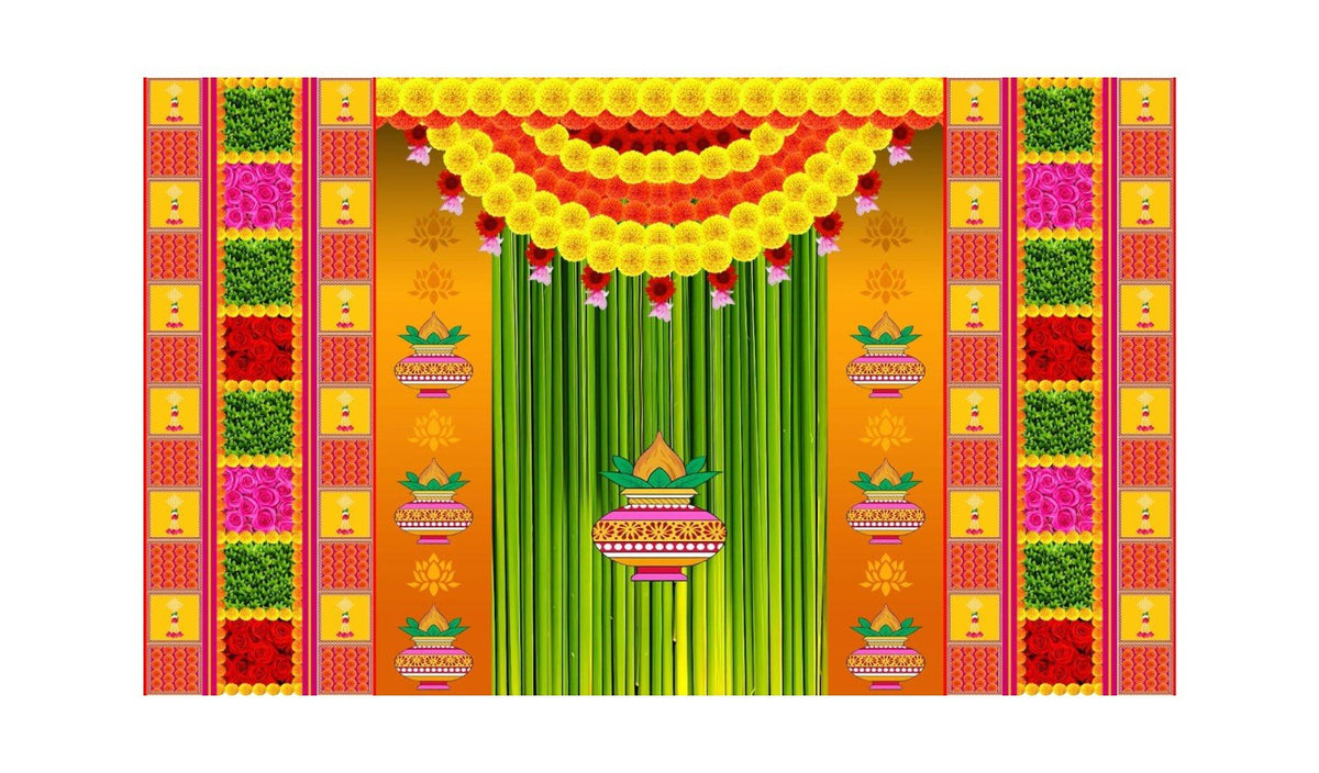 5x8 Feet Fabric Reusable Backdrop Banner for Wedding, Housewarming, any Auspicious Occasions or pooja (1225) Festive Decor La Vie Bien 5x8 Feet Fabric Reusable Backdrop Banner for Wedding, Housewarming, any Auspicious Occasions or pooja (1225)