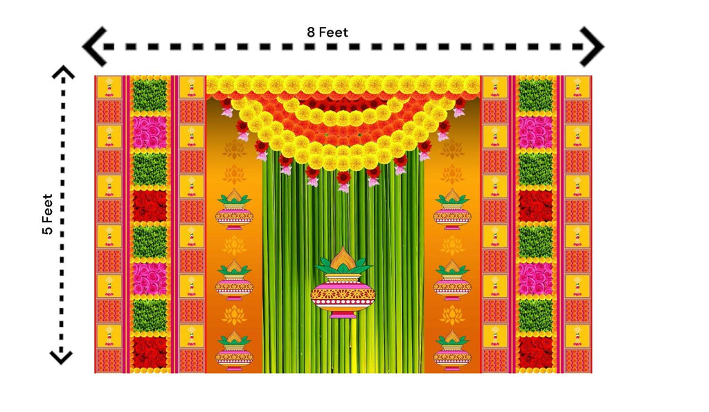 5x8 Feet Fabric Reusable Backdrop Banner for Wedding, Housewarming, any Auspicious Occasions or pooja (1225) Festive Decor La Vie Bien 5x8 Feet Fabric Reusable Backdrop Banner for Wedding, Housewarming, any Auspicious Occasions or pooja (1225)
