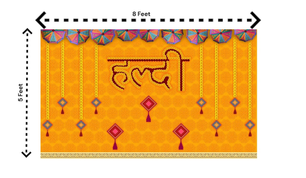5x8 Feet Fabric Reusable Haldi Ceremony Backdrop Banner (1293) Festive Decor La Vie Bien 5x8 Feet Fabric Reusable Haldi Ceremony Backdrop Banner (1293)