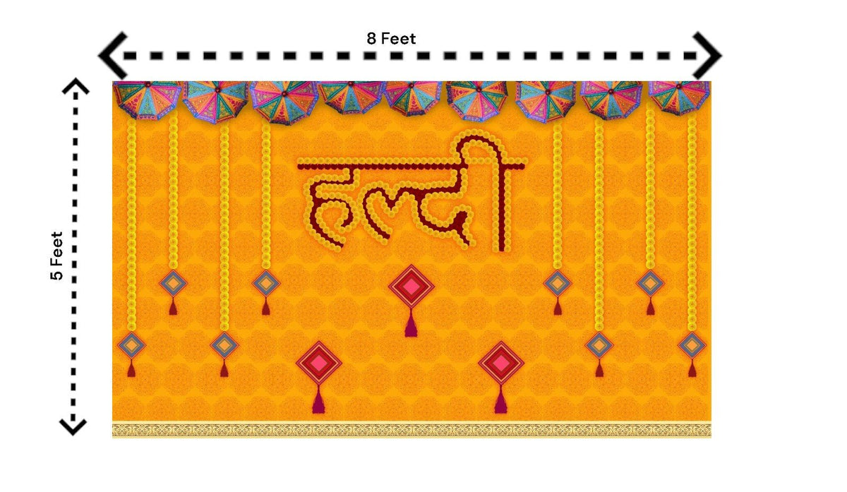 5x8 Feet Fabric Reusable Haldi Ceremony Backdrop Banner (1293) Festive Decor La Vie Bien 5x8 Feet Fabric Reusable Haldi Ceremony Backdrop Banner (1293)