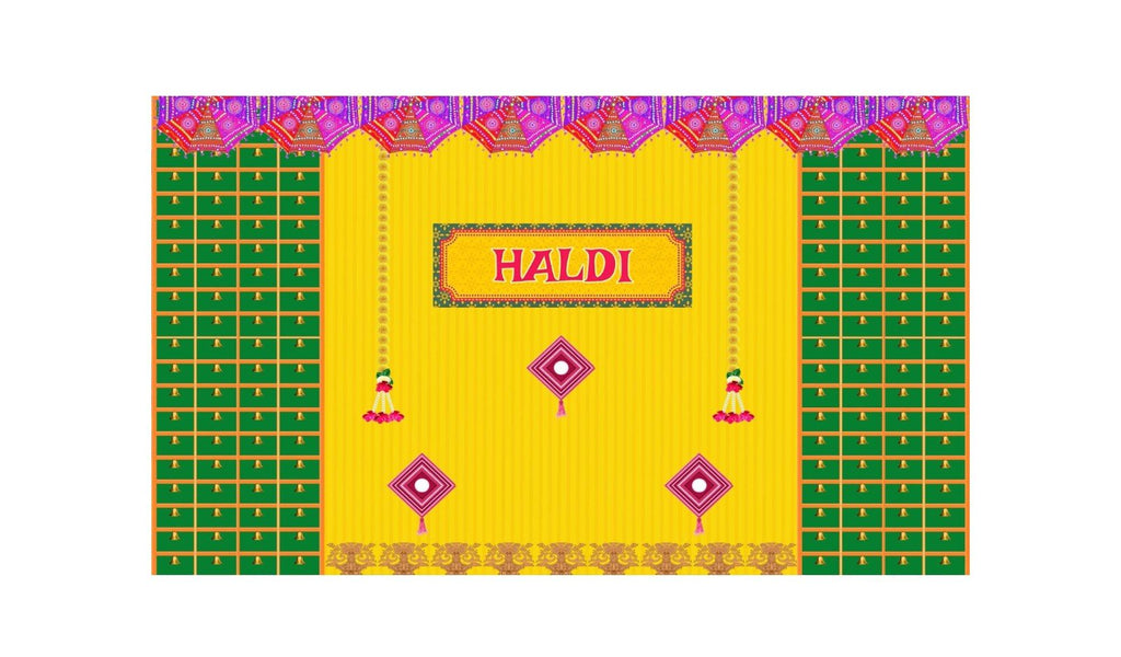 5x8 Feet Fabric Reusable Haldi Ceremony Backdrop Banner (1335) Festive Decor La Vie Bien 5x8 Feet Fabric Reusable Haldi Ceremony Backdrop Banner (1335)