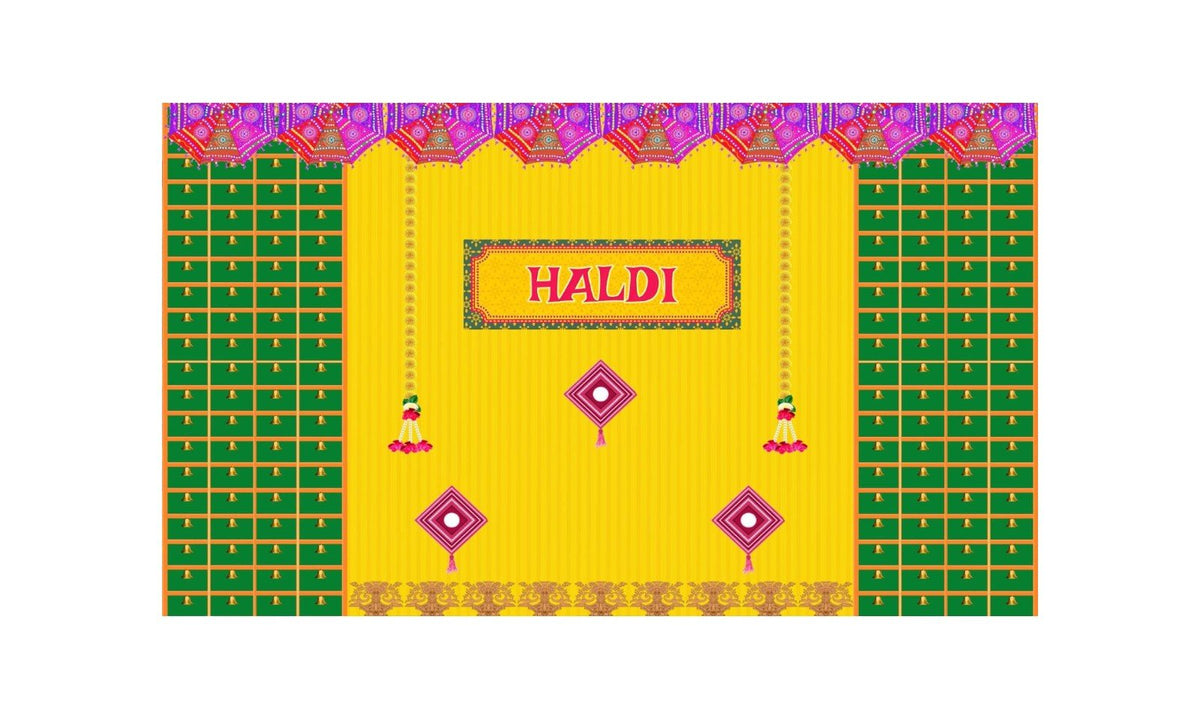 5x8 Feet Fabric Reusable Haldi Ceremony Backdrop Banner (1335) Festive Decor La Vie Bien 5x8 Feet Fabric Reusable Haldi Ceremony Backdrop Banner (1335)