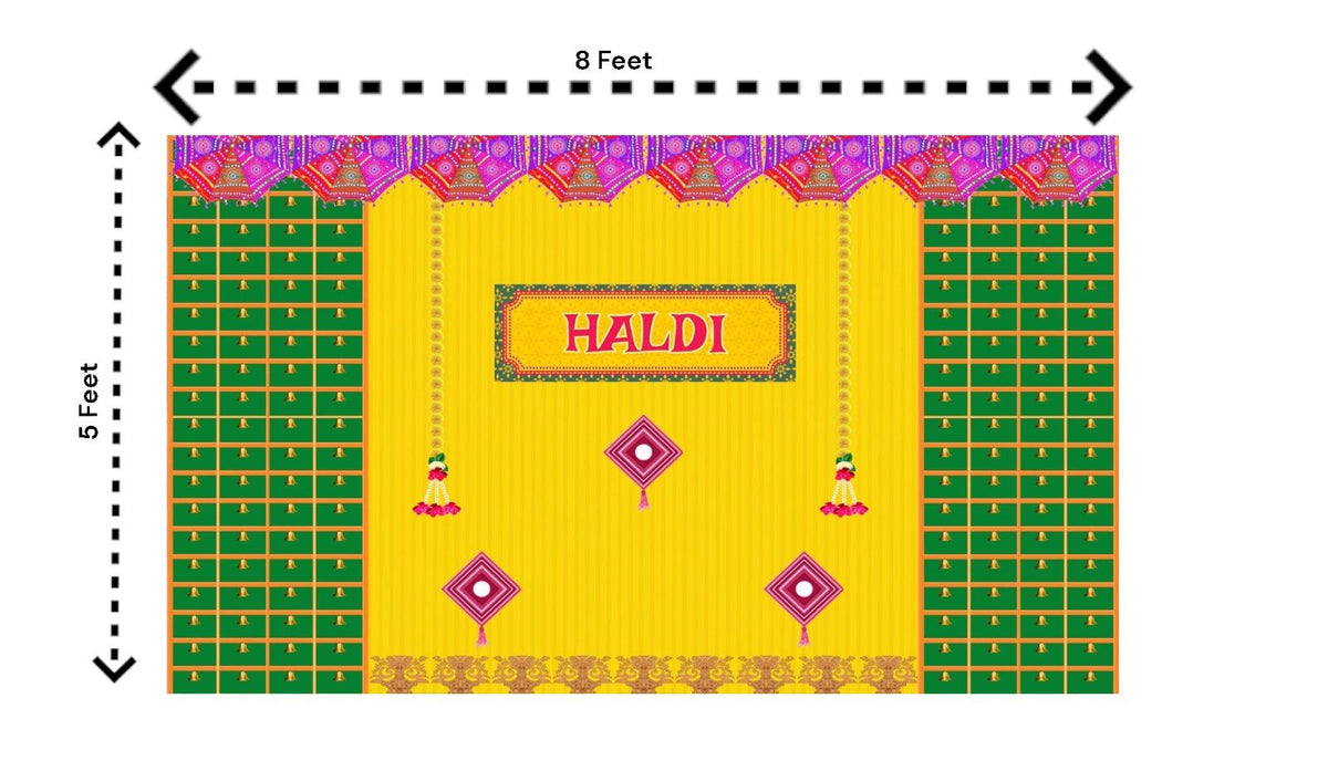 5x8 Feet Fabric Reusable Haldi Ceremony Backdrop Banner (1335) Festive Decor La Vie Bien 5x8 Feet Fabric Reusable Haldi Ceremony Backdrop Banner (1335)