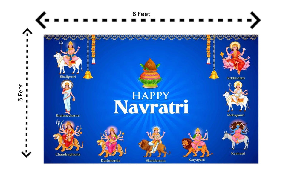 5x8 Feet Fabric Reusable Happy Navratri Backdrop Banner for Navratri or Durga Puja Festival Festive Decor La Vie Bien 5x8 Feet Fabric Reusable Happy Navratri Backdrop Banner for Navratri or Durga Puja Festival