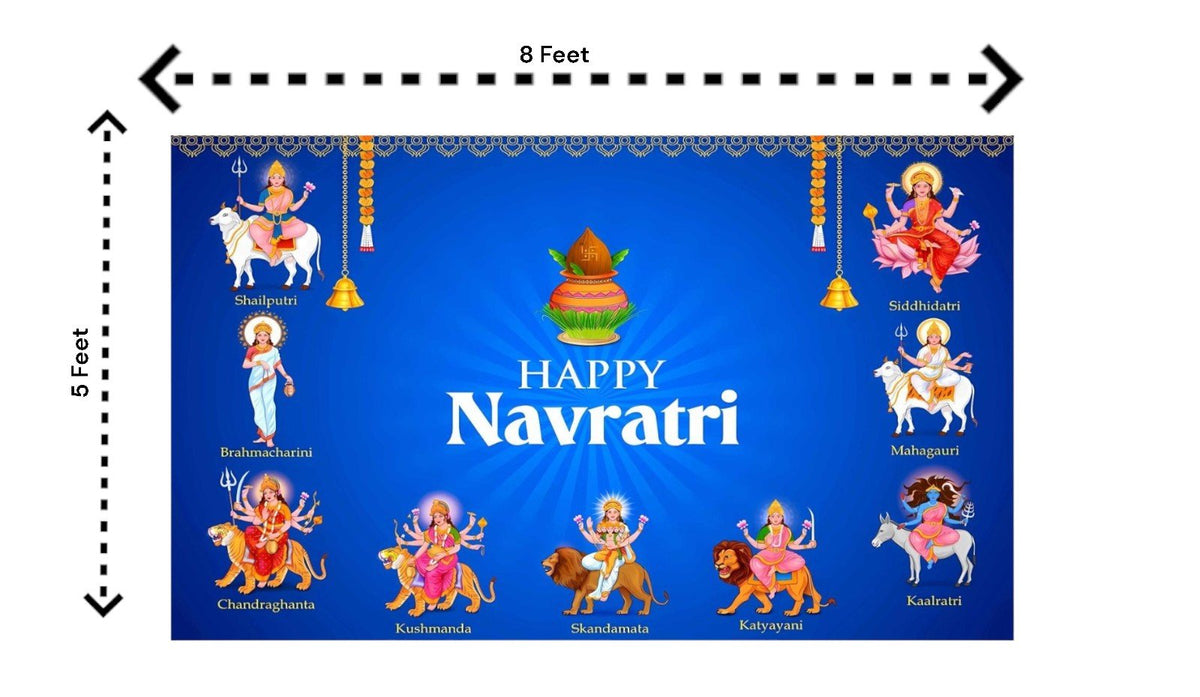 5x8 Feet Fabric Reusable Happy Navratri Backdrop Banner for Navratri or Durga Puja Festival Festive Decor La Vie Bien 5x8 Feet Fabric Reusable Happy Navratri Backdrop Banner for Navratri or Durga Puja Festival