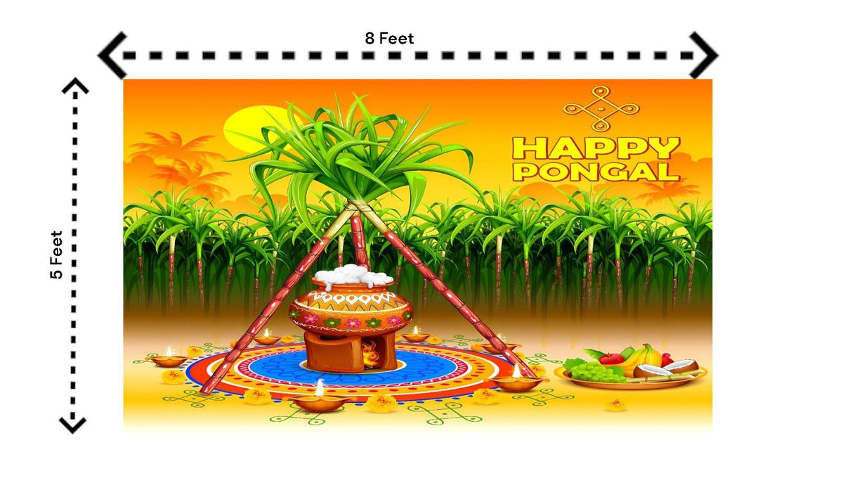 5x8 Feet Fabric Reusable Happy Pongal Backdrop Banner for Pongal Festival Festive Decor La Vie Bien 5x8 Feet Fabric Reusable Happy Pongal Backdrop Banner for Pongal Festival