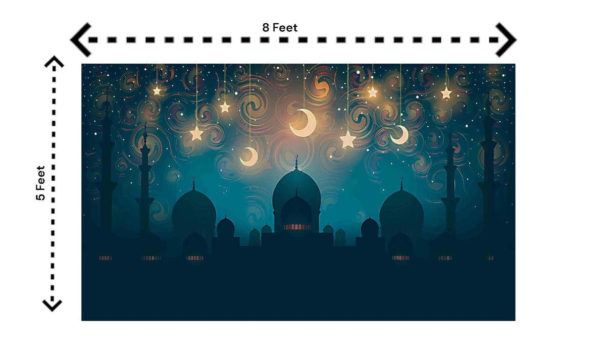 5x8 Feet Fabric Reusable Moon & Star Backdrop Banner for Muslim occasions like Ramadan, Eid al-Fitr, Eid al-Adha, Muslim Weddings (1136) Festive Decor La Vie Bien 5x8 Feet Fabric Reusable Moon & Star Backdrop Banner for Muslim occasions like Ramadan, Eid al-Fitr, Eid al-Adha, Muslim Weddings (1136)