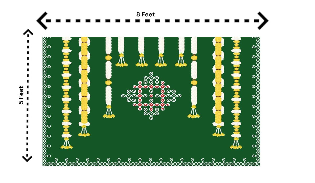 5x8 Feet Fabric Reusable Muggu or Kolam Backdrop Banner for Wedding, Seemantham Ceremony, Housewarming, any Auspicious occasions or pooja (1019) Festive Decor La Vie Bien 5x8 Feet Fabric Reusable Muggu or Kolam Backdrop Banner for Wedding, Seemantham Ceremony, Housewarming, any Auspicious occasions or pooja (1019)