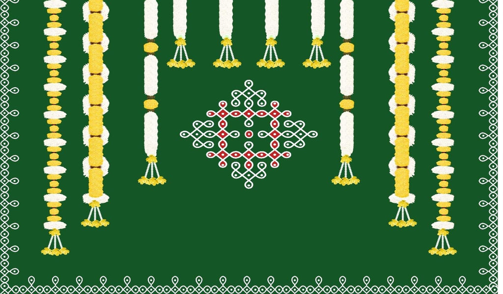 5x8 Feet Fabric Reusable Muggu or Kolam Backdrop Banner for Wedding, Seemantham Ceremony, Housewarming, any Auspicious occasions or pooja (1019) Festive Decor La Vie Bien 5x8 Feet Fabric Reusable Muggu or Kolam Backdrop Banner for Wedding, Seemantham Ceremony, Housewarming, any Auspicious occasions or pooja (1019)