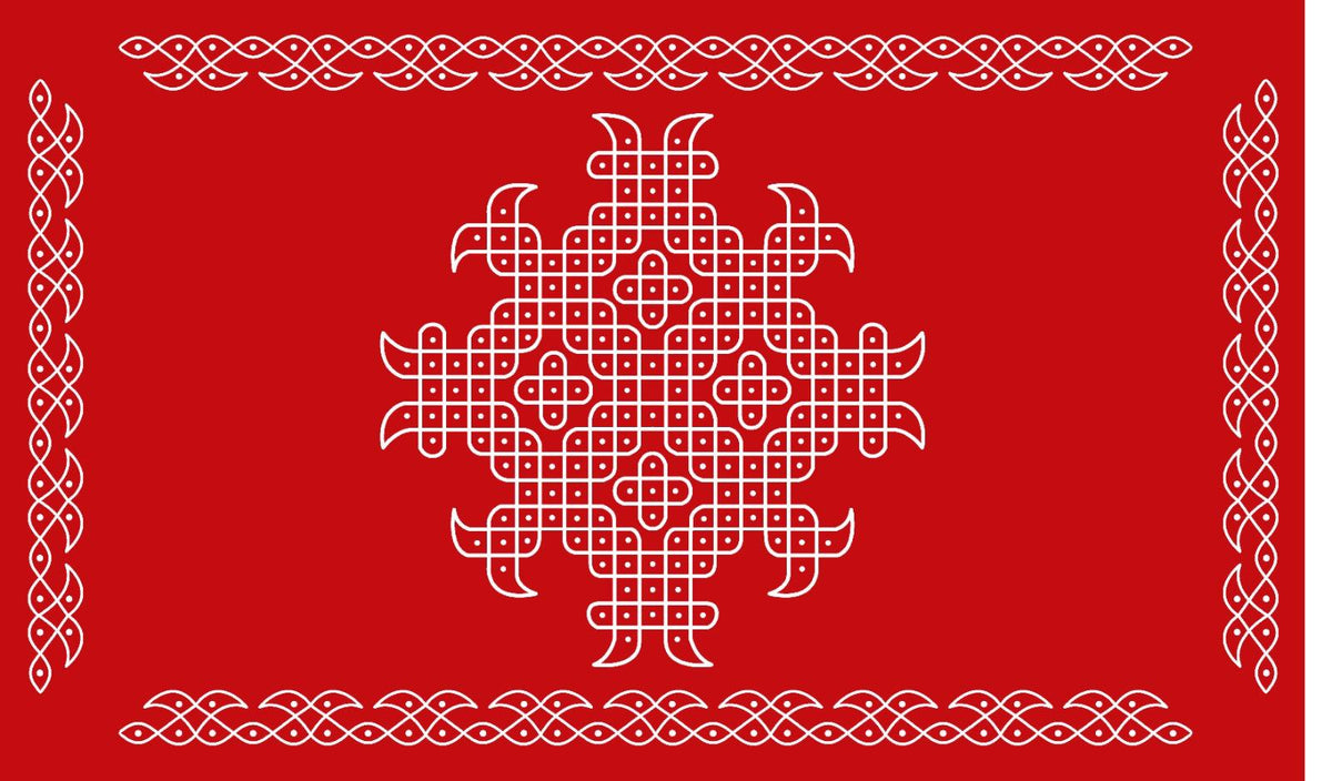 5x8 Feet Fabric Reusable Muggu or Kolam Backdrop Banner for Wedding, Seemantham Ceremony, Housewarming, any Auspicious occasions or pooja (1134) Festive Decor La Vie Bien 5x8 Feet Fabric Reusable Muggu or Kolam Backdrop Banner for Wedding, Seemantham Ceremony, Housewarming, any Auspicious occasions or pooja (1134)