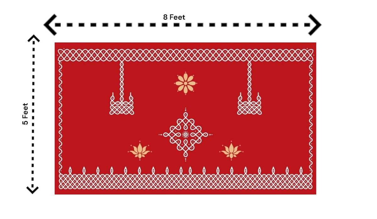 5x8 Feet Fabric Reusable Muggu or Kolam Backdrop Banner for Wedding, Seemantham Ceremony,Housewarming, any Auspicious occasions or pooja (AS1404) Festive Decor La Vie Bien 5x8 Feet Fabric Reusable Muggu or Kolam Backdrop Banner for Wedding, Seemantham Ceremony,Housewarming, any Auspicious occasions or pooja (AS1404)