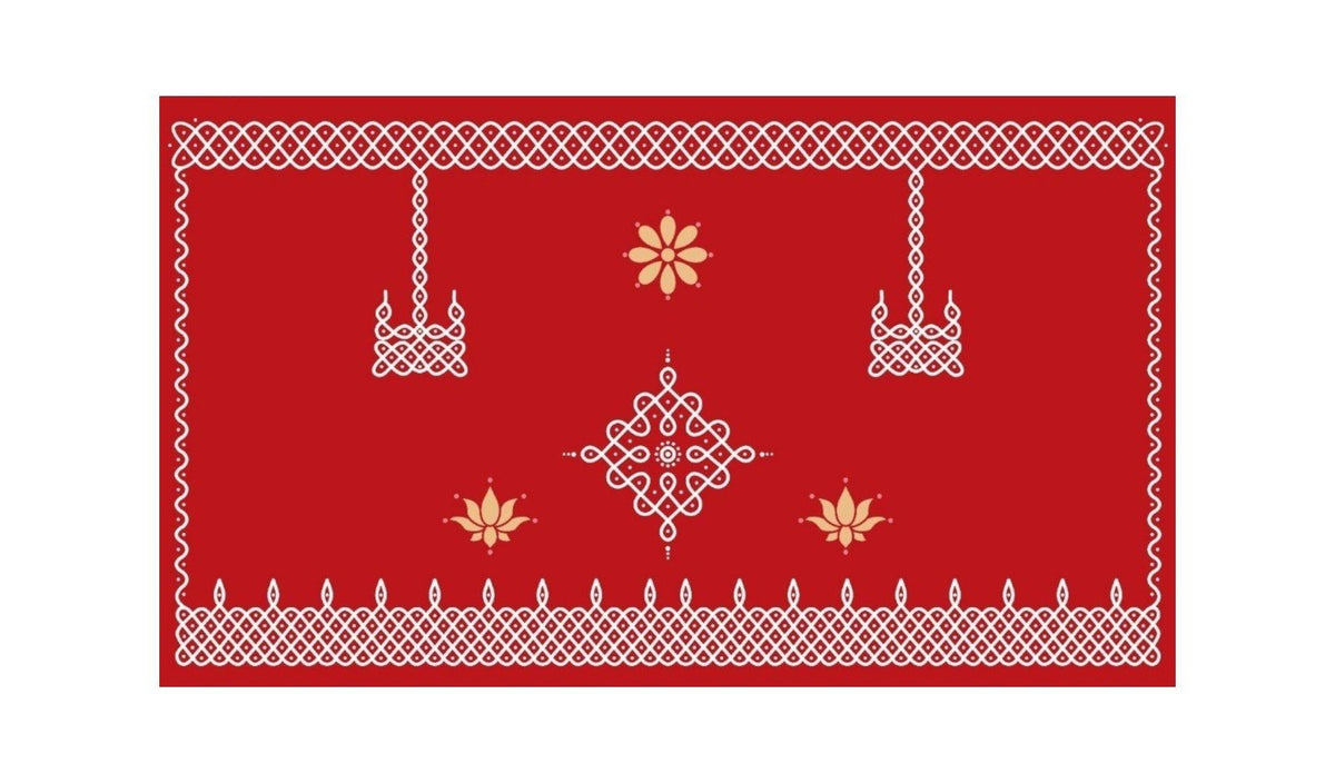 5x8 Feet Fabric Reusable Muggu or Kolam Backdrop Banner for Wedding, Seemantham Ceremony,Housewarming, any Auspicious occasions or pooja (AS1404) Festive Decor La Vie Bien 5x8 Feet Fabric Reusable Muggu or Kolam Backdrop Banner for Wedding, Seemantham Ceremony,Housewarming, any Auspicious occasions or pooja (AS1404)