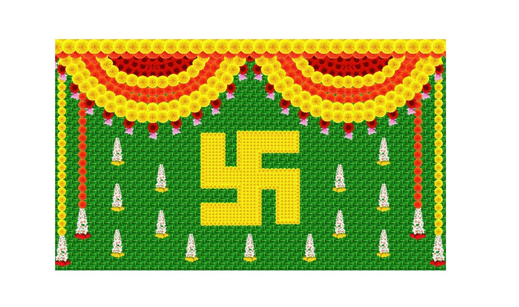 5x8 Feet Fabric Reusable Swastik Symbol Backdrop Banner Decorations for Wedding, Housewarming, any Auspicious Occasions or pooja Festive Decor La Vie Bien 5x8 Feet Fabric Reusable Swastik Symbol Backdrop Banner Decorations for Wedding, Housewarming, any Auspicious Occasions or pooja