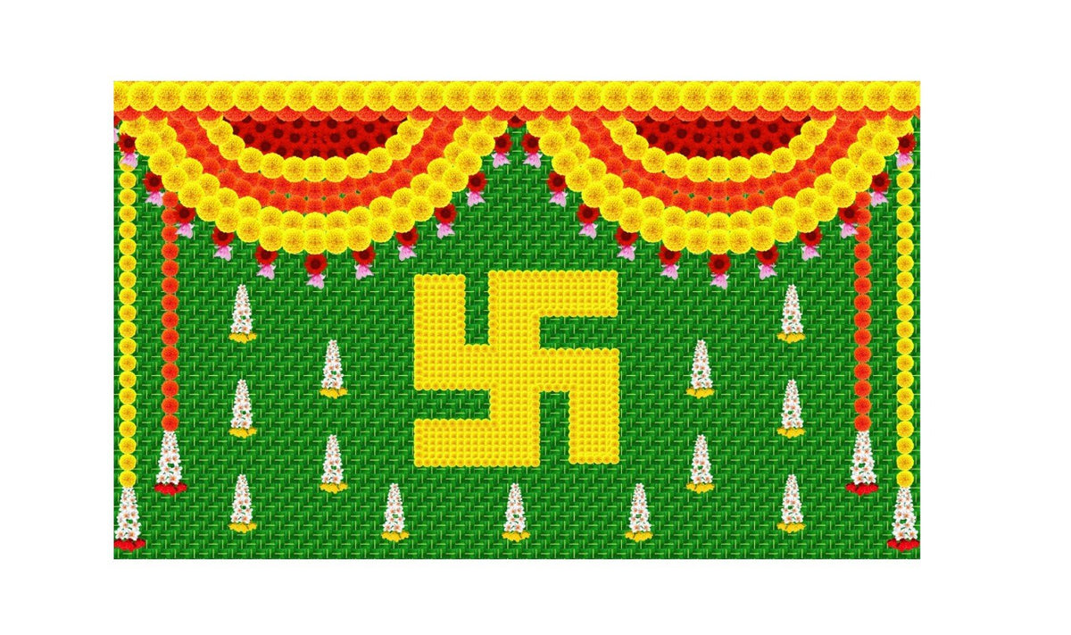 5x8 Feet Fabric Reusable Swastik Symbol Backdrop Banner Decorations for Wedding, Housewarming, any Auspicious Occasions or pooja Festive Decor La Vie Bien 5x8 Feet Fabric Reusable Swastik Symbol Backdrop Banner Decorations for Wedding, Housewarming, any Auspicious Occasions or pooja