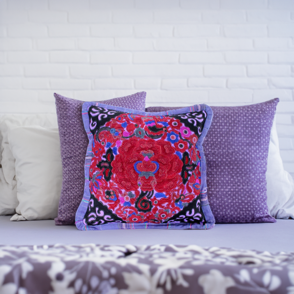 Applique Vintage Flower Handmade Cushion - Thailand