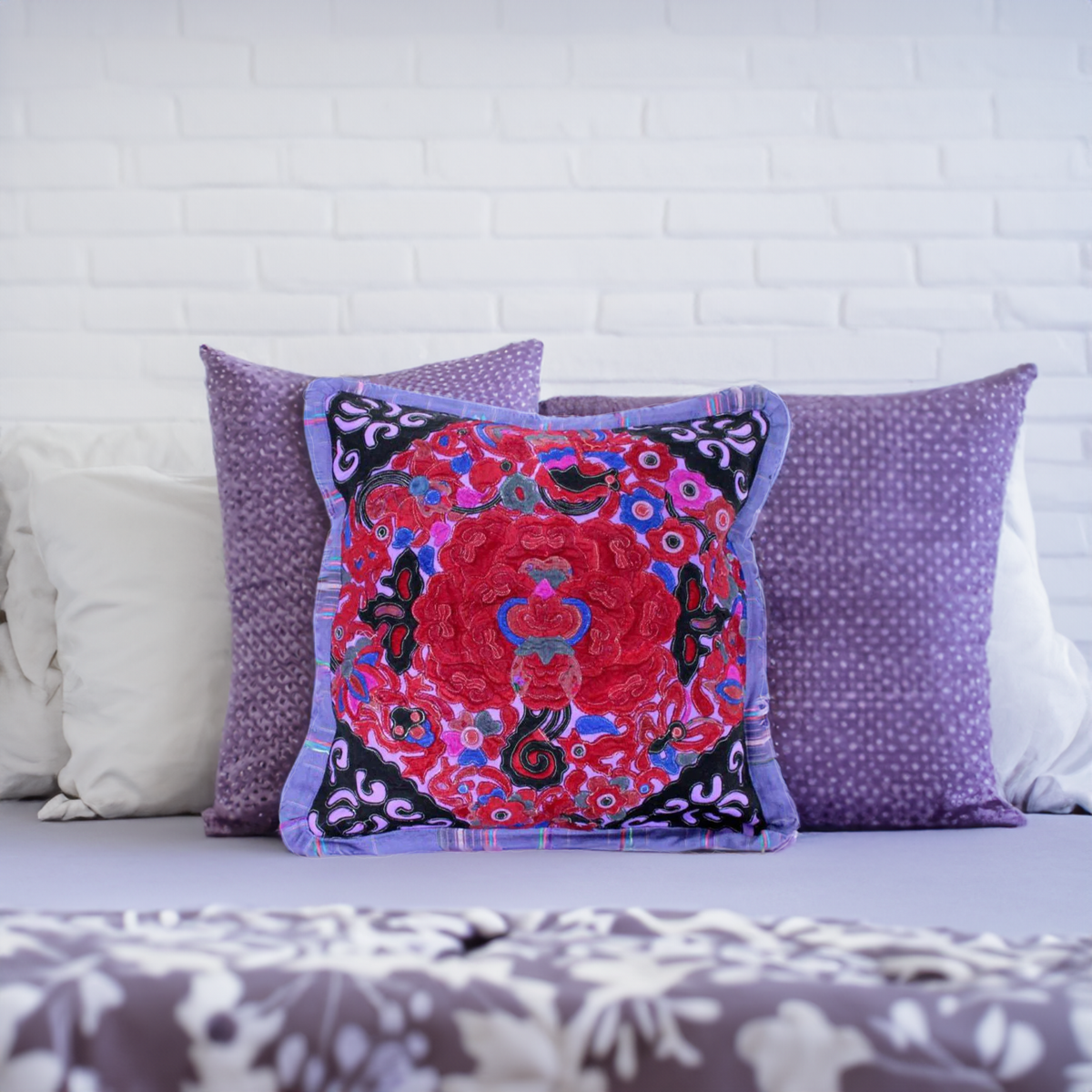 Applique Vintage Flower Handmade Cushion - Thailand