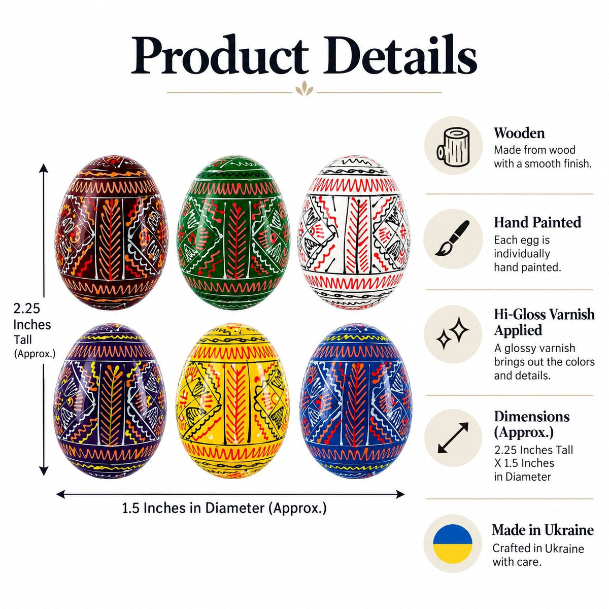 6 Hand Painted Geometric Ukrainian Wooden Easter Eggs Pysanky Easter Eggs > Wooden Pysanky Sets La Vie Bien 6 Hand Painted Geometric Ukrainian Wooden Easter Eggs Pysanky