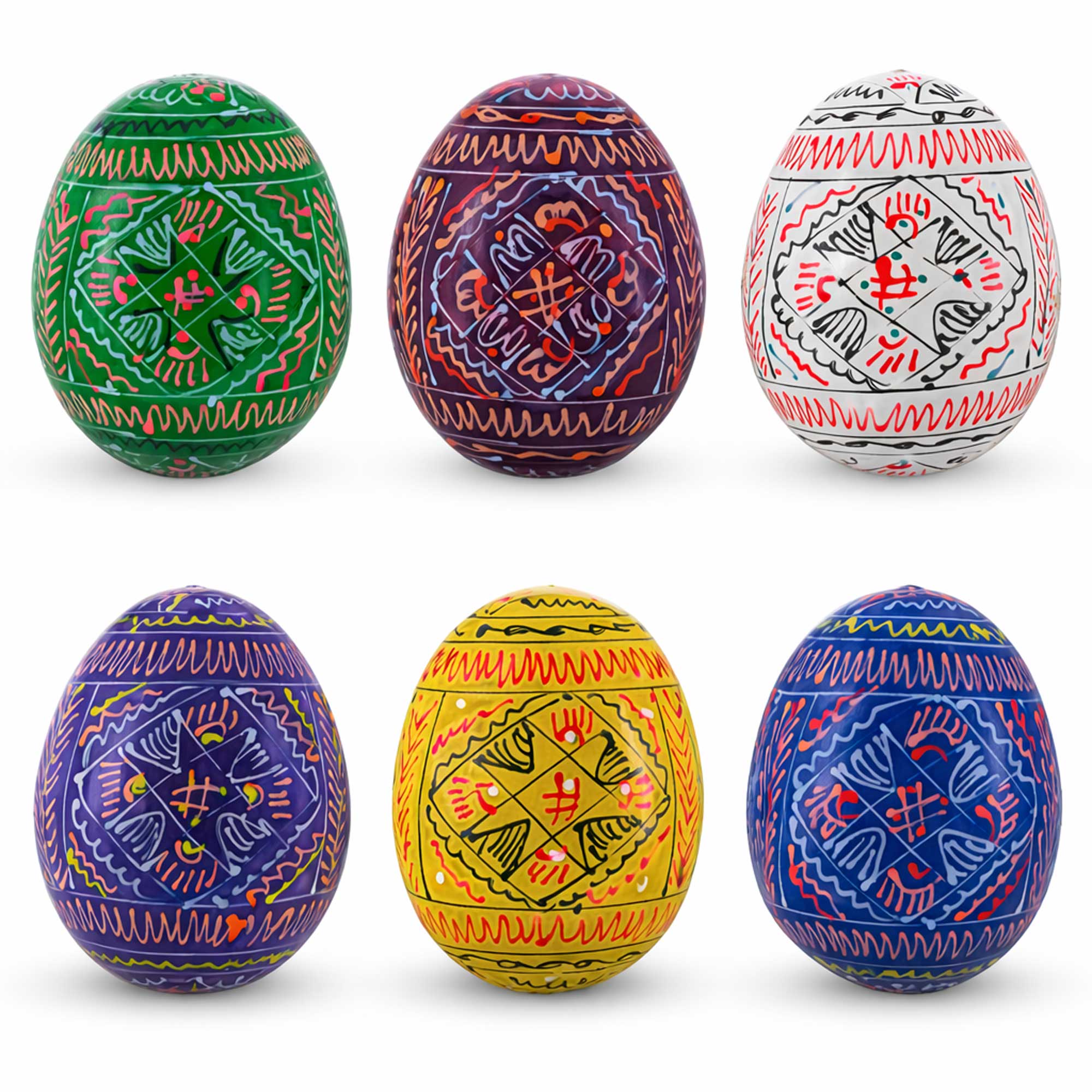 6 Hand Painted Geometric Ukrainian Wooden Easter Eggs Pysanky Easter Eggs > Wooden Pysanky Sets La Vie Bien 6 Hand Painted Geometric Ukrainian Wooden Easter Eggs Pysanky