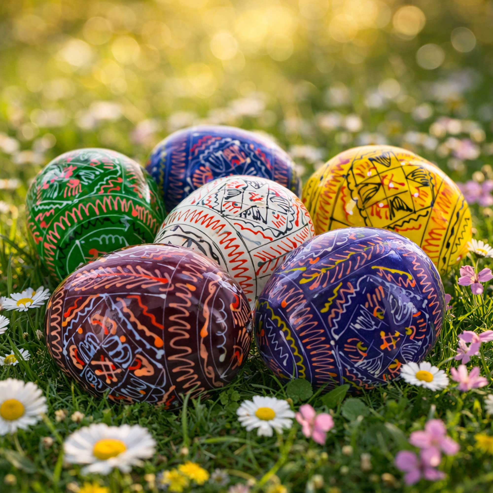 6 Hand Painted Geometric Ukrainian Wooden Easter Eggs Pysanky Easter Eggs > Wooden Pysanky Sets La Vie Bien 6 Hand Painted Geometric Ukrainian Wooden Easter Eggs Pysanky