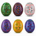 6 Hand Painted Geometric Ukrainian Wooden Easter Eggs Pysanky Easter Eggs > Wooden Pysanky Sets La Vie Bien 6 Hand Painted Geometric Ukrainian Wooden Easter Eggs Pysanky