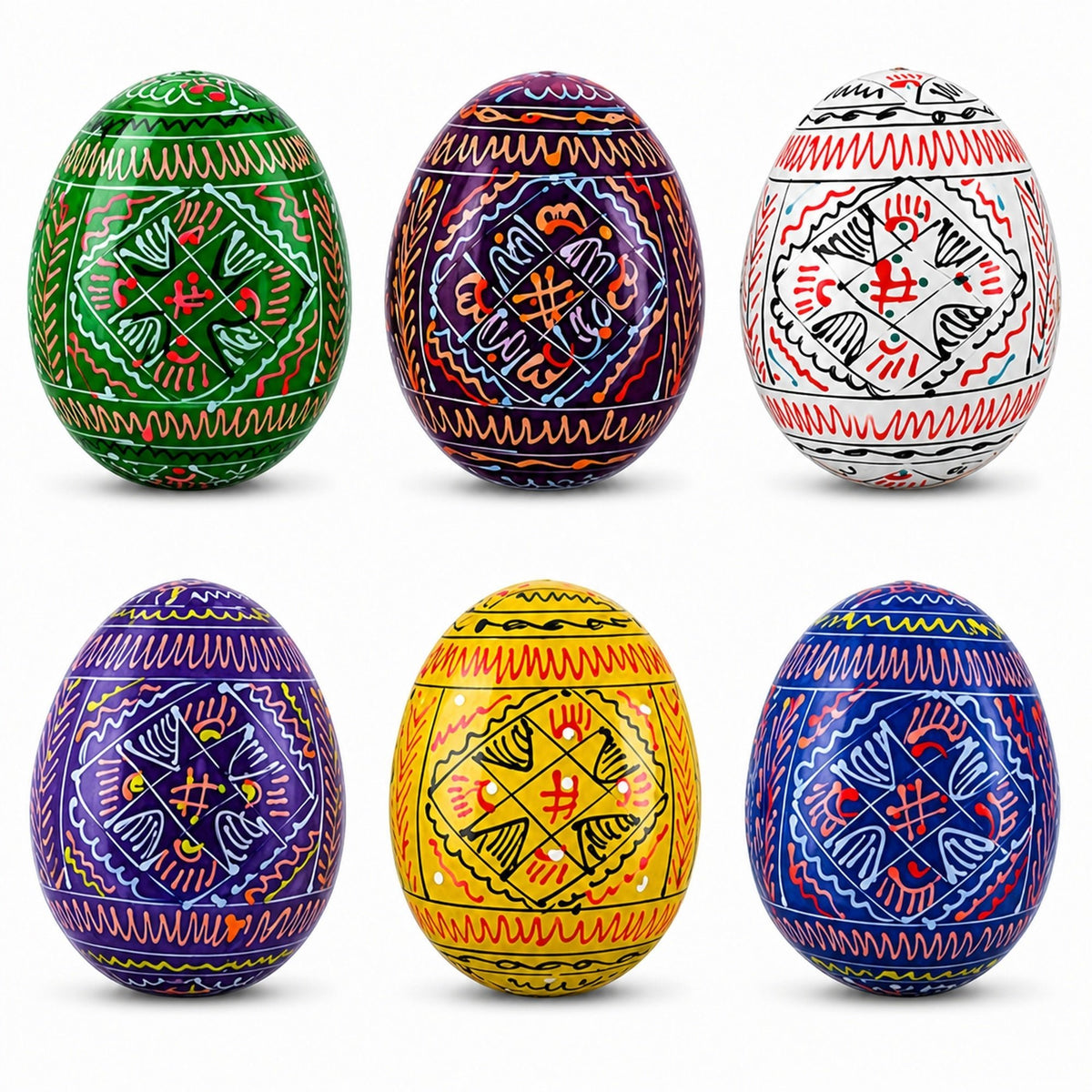 6 Hand Painted Geometric Ukrainian Wooden Easter Eggs Pysanky Easter Eggs > Wooden Pysanky Sets La Vie Bien 6 Hand Painted Geometric Ukrainian Wooden Easter Eggs Pysanky