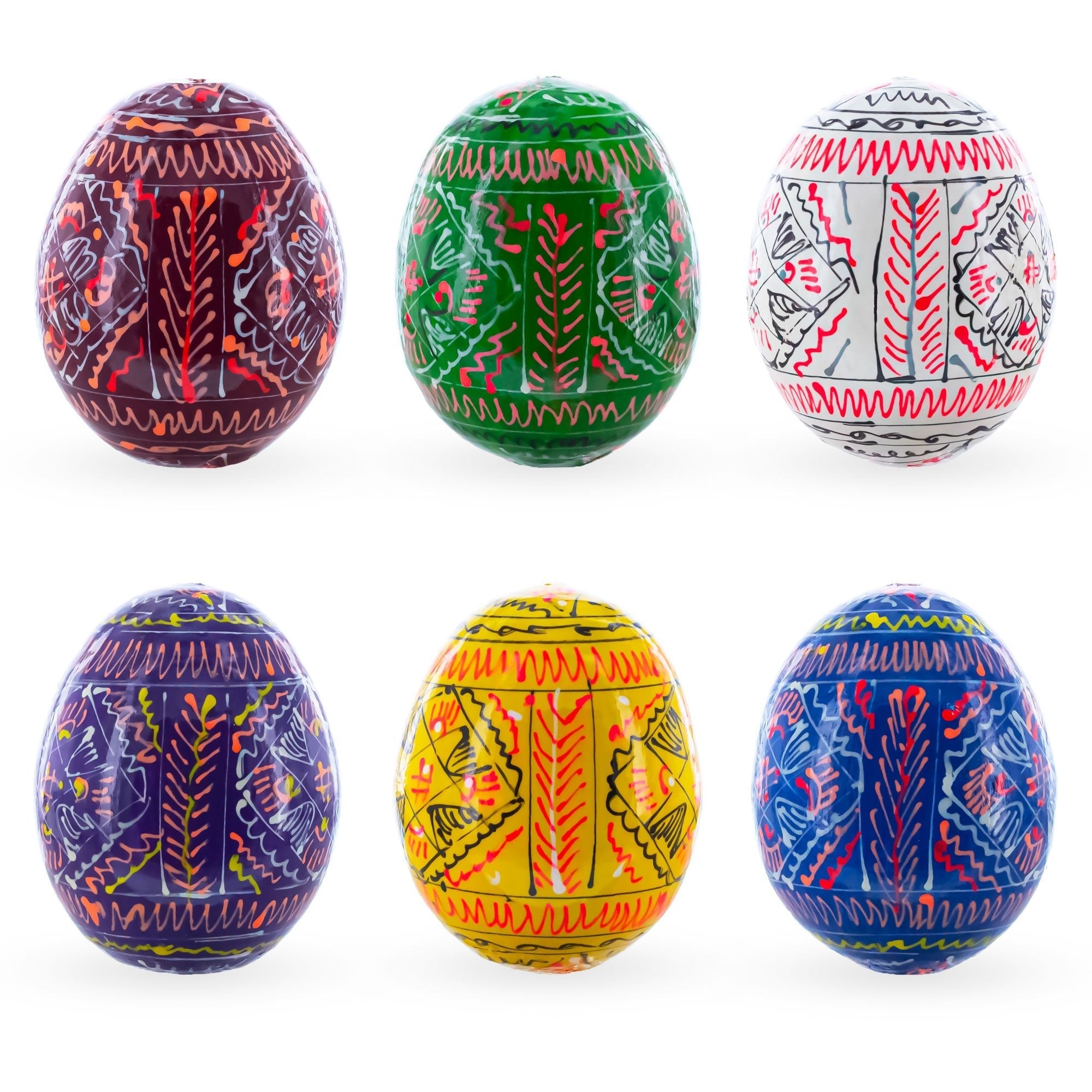 6 Hand Painted Geometric Ukrainian Wooden Easter Eggs Pysanky Easter Eggs > Wooden Pysanky Sets La Vie Bien 6 Hand Painted Geometric Ukrainian Wooden Easter Eggs Pysanky