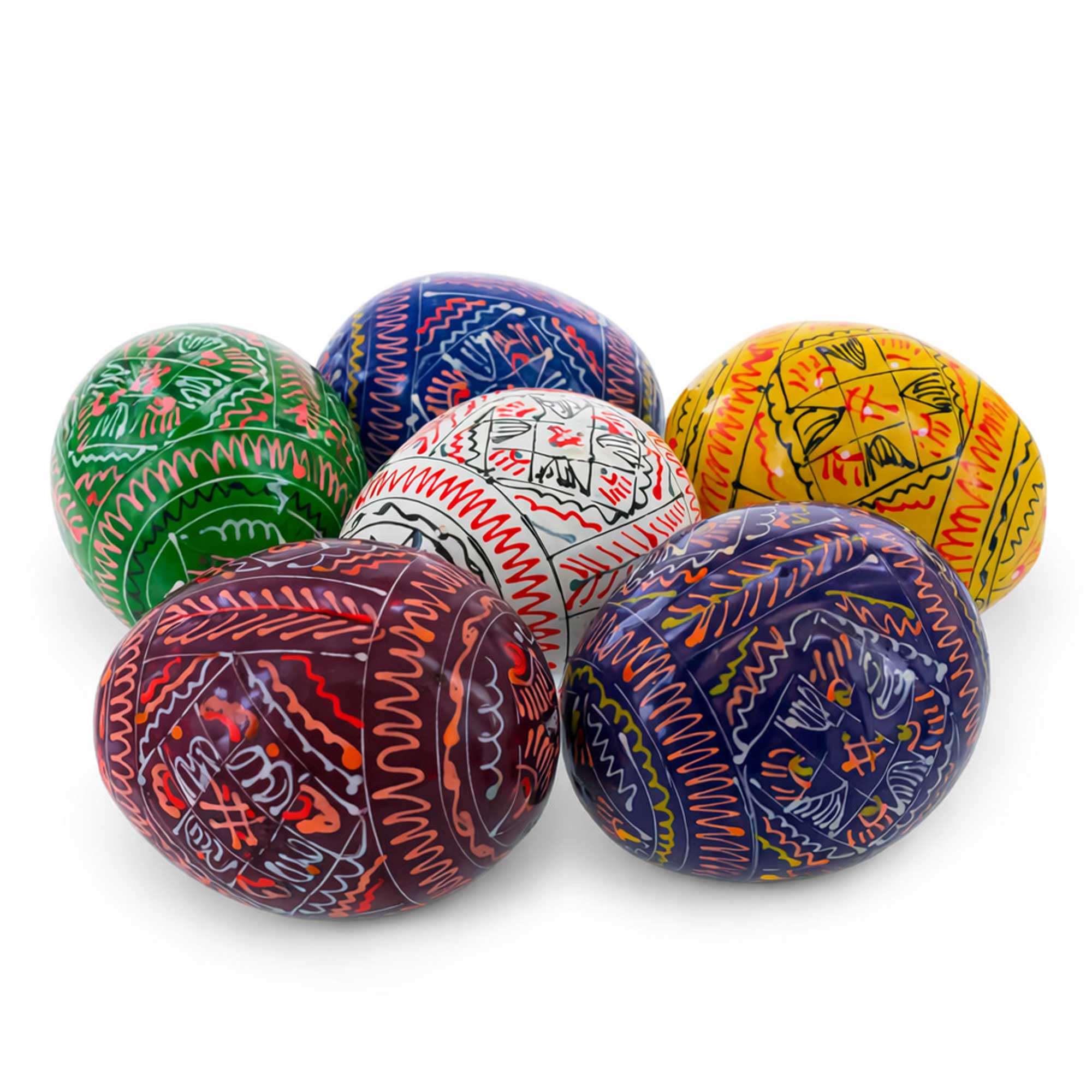 6 Hand Painted Geometric Ukrainian Wooden Easter Eggs Pysanky Easter Eggs > Wooden Pysanky Sets La Vie Bien 6 Hand Painted Geometric Ukrainian Wooden Easter Eggs Pysanky