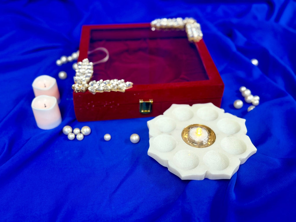 6 Inch Marble Urli with Adorned Velvet Box La Vie Bien 6 Inch Marble Urli with Adorned Velvet Box