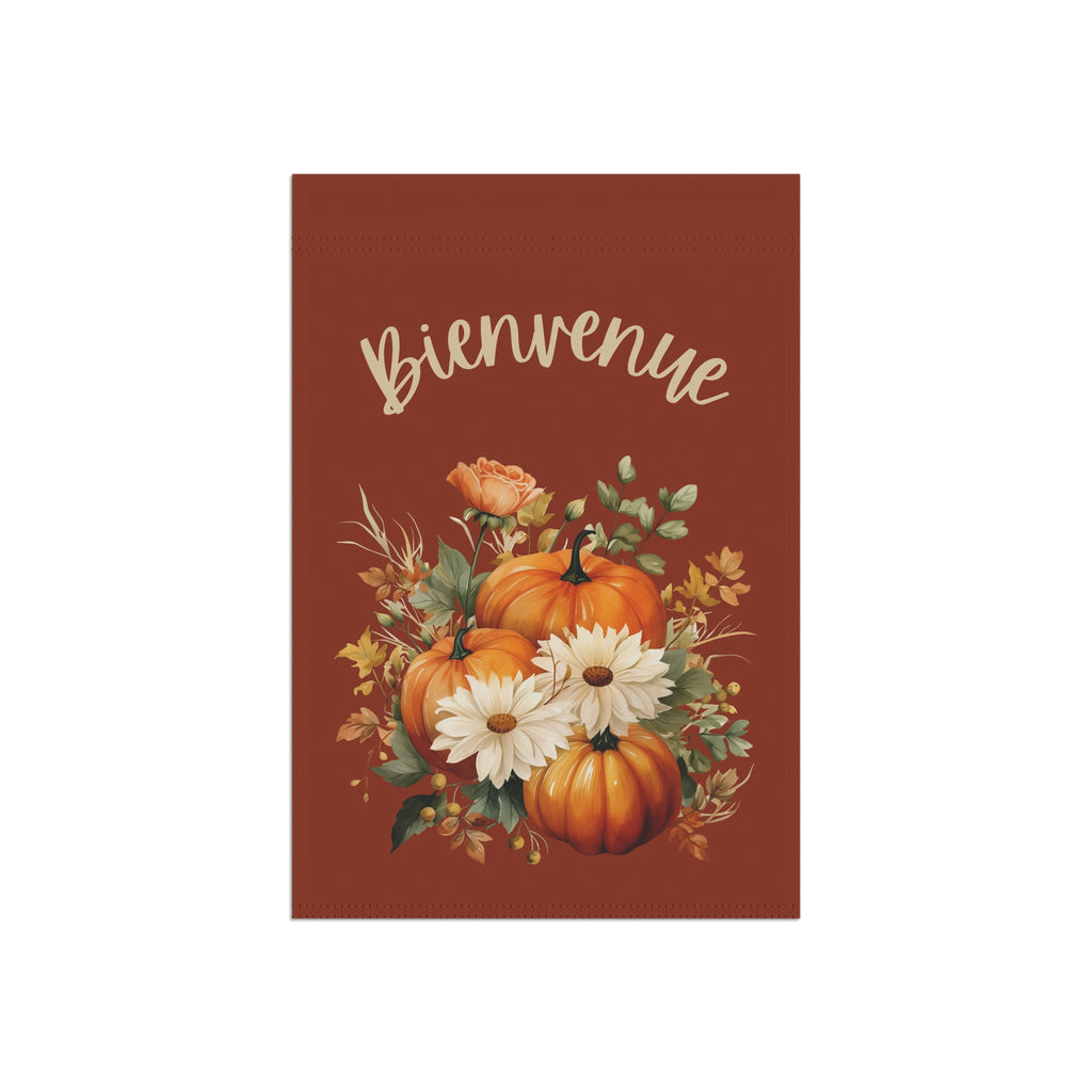 Bienvenue Fall Yard Flag with Floral Pumpkin Design