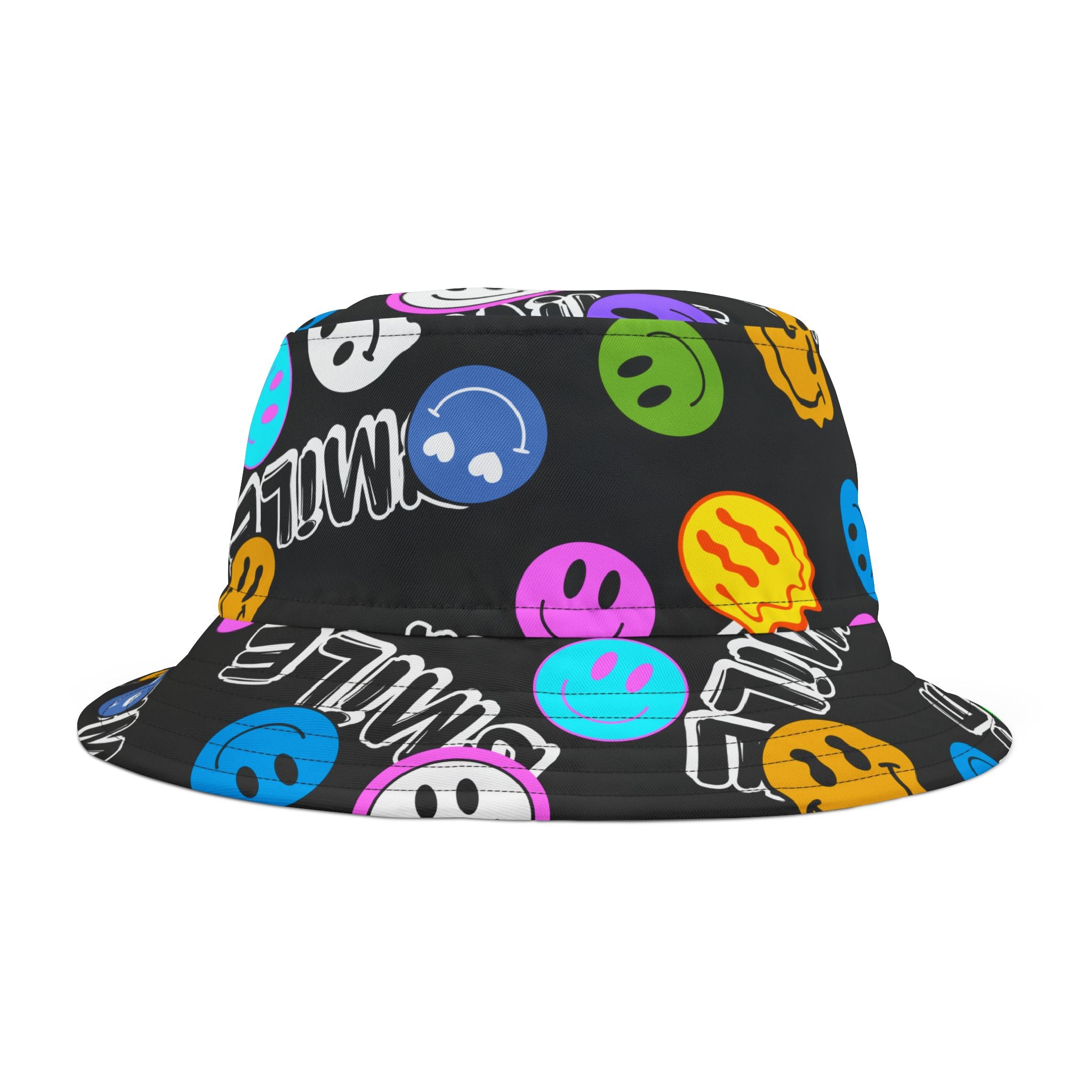 "Smile" colorful smiley face graffiti Bucket Hat
