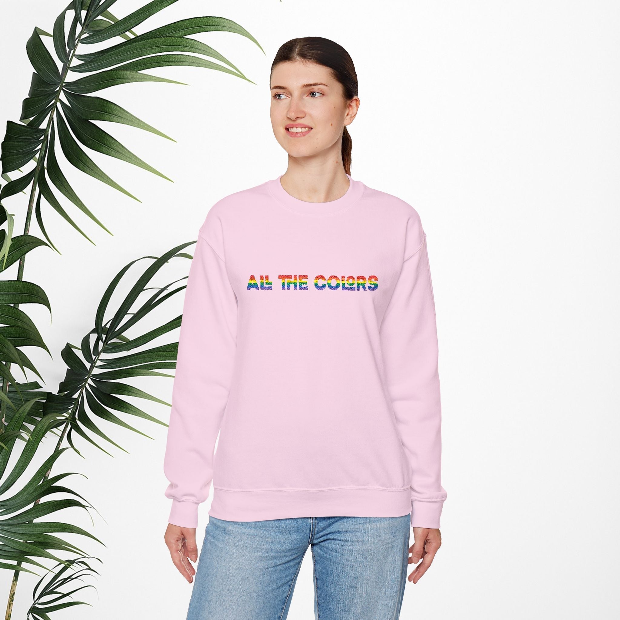 Bespattered Facade "All the Colors" Rainbow Embroidered Crewneck Sweatshirt