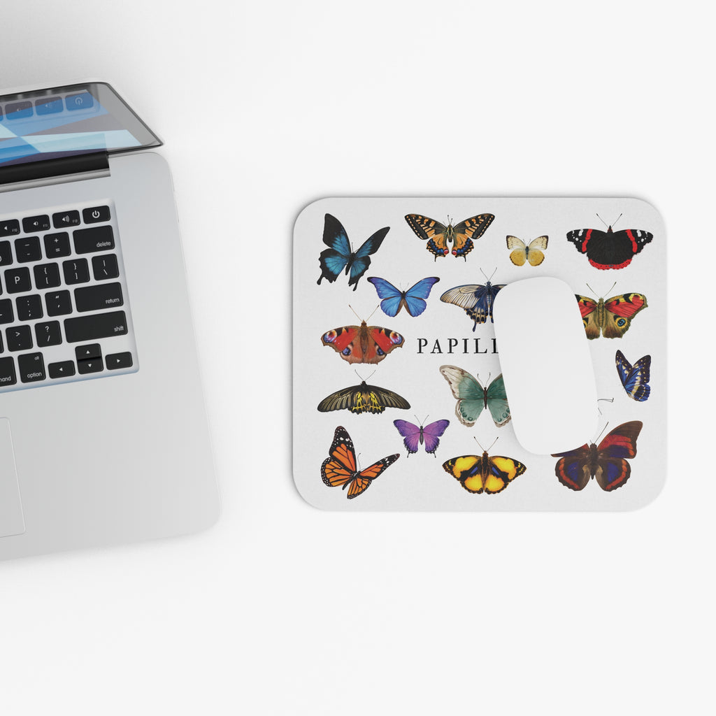White French Papillons colorful Butterfly Mouse Pad – Vintage Botanical Desk Mat for French speakers