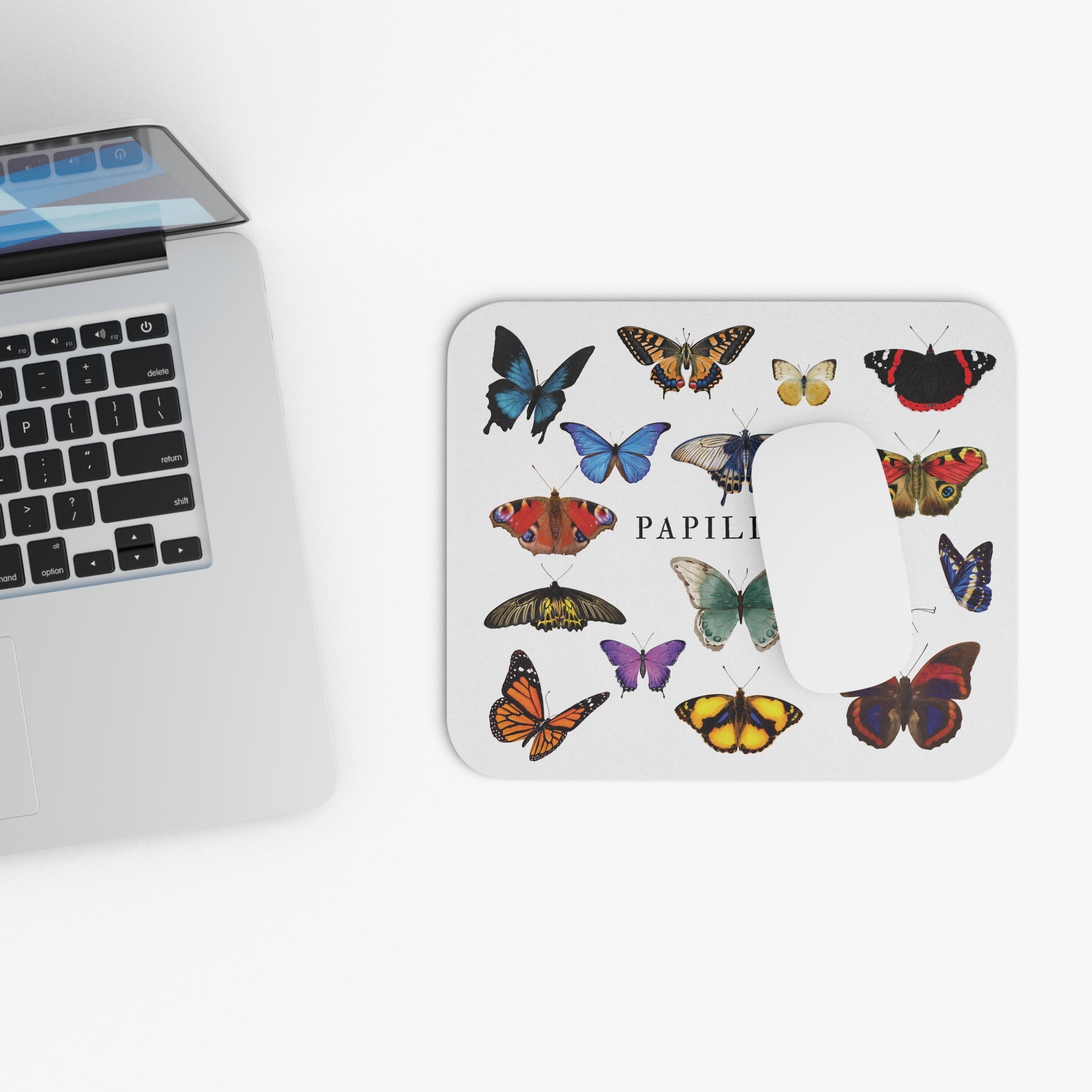 White French Papillons colorful Butterfly Mouse Pad – Vintage Botanical Desk Mat for French speakers