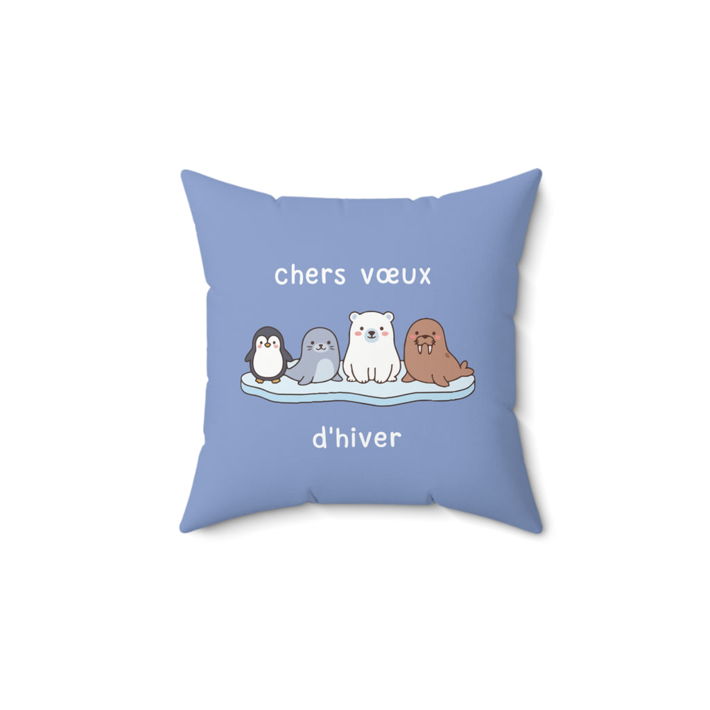 French chers vœux d'hiver Decorative Throw Winter Wishes Pillow, Cute Arctic Animals