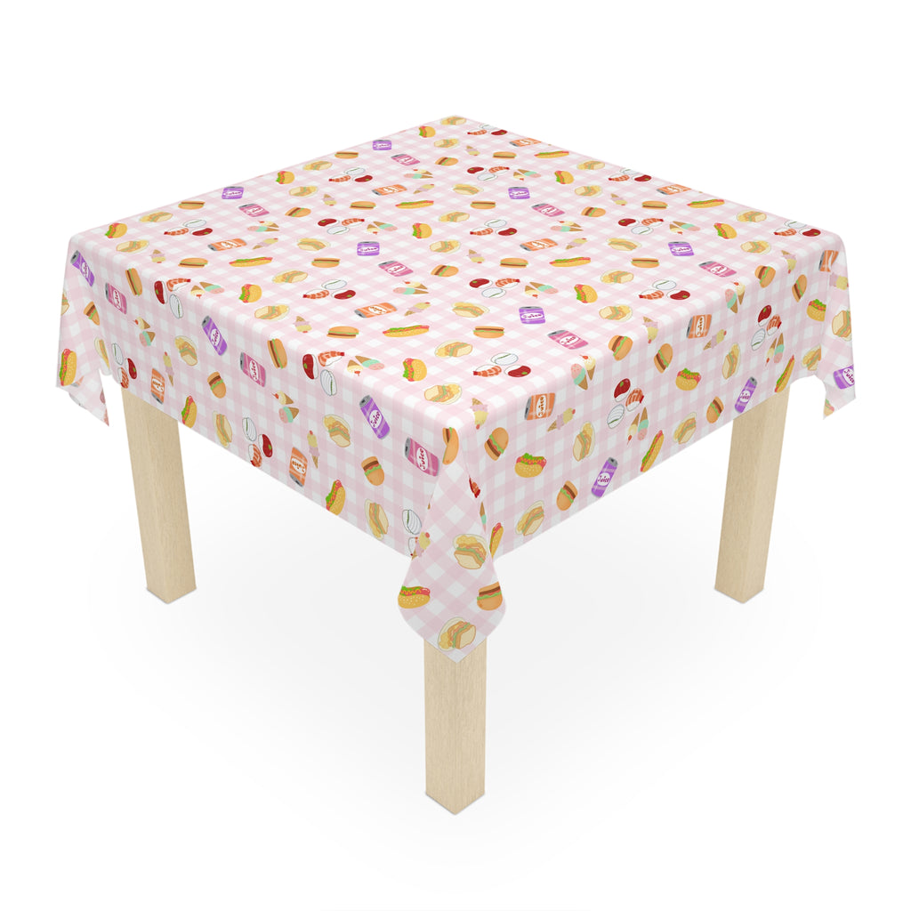 Cute pink gingham foodie Picnic Tablecloth, Cute Sweets Patterned Table Cover for Kids Parties, Everyday Decor
