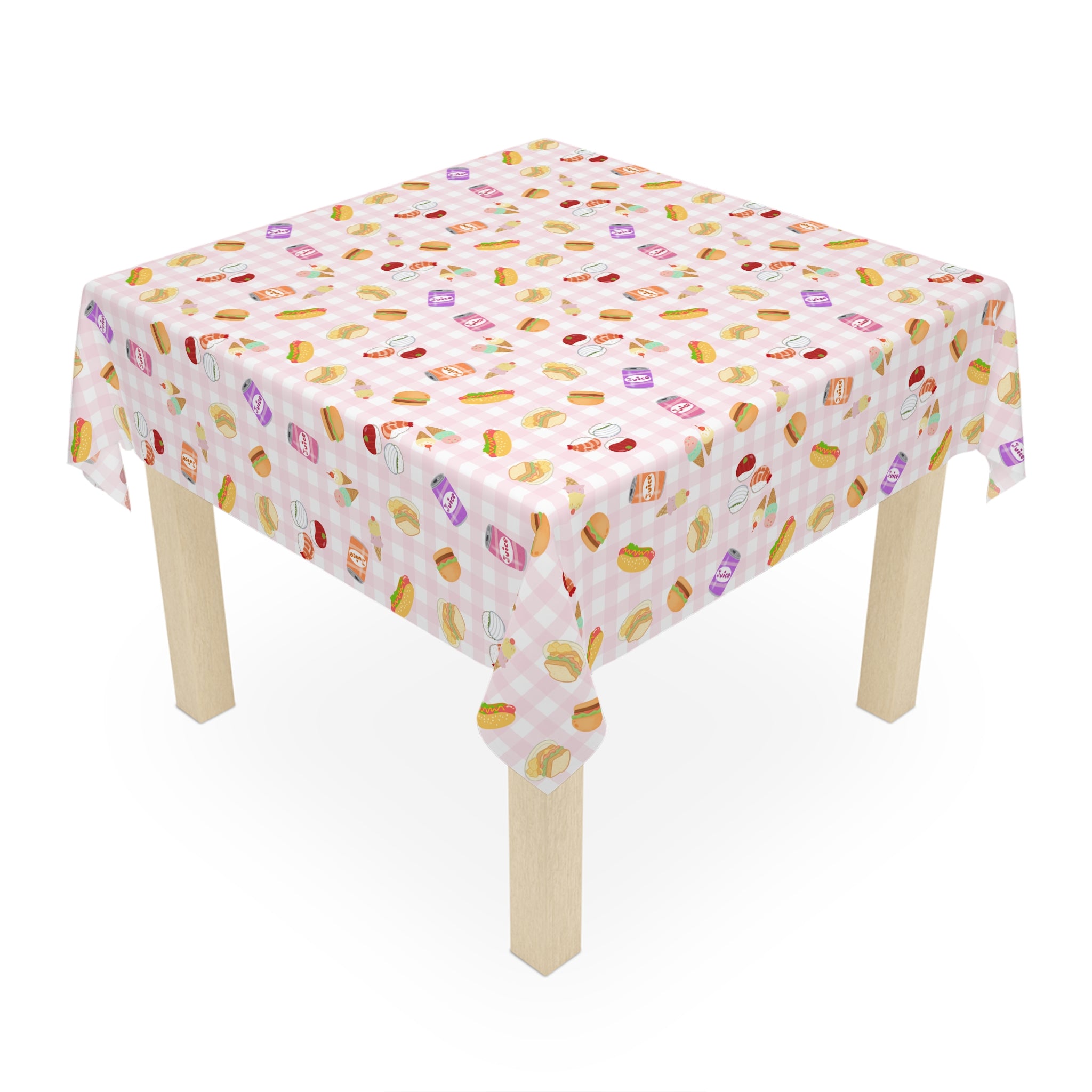 Cute pink gingham foodie Picnic Tablecloth, Cute Sweets Patterned Table Cover for Kids Parties, Everyday Decor