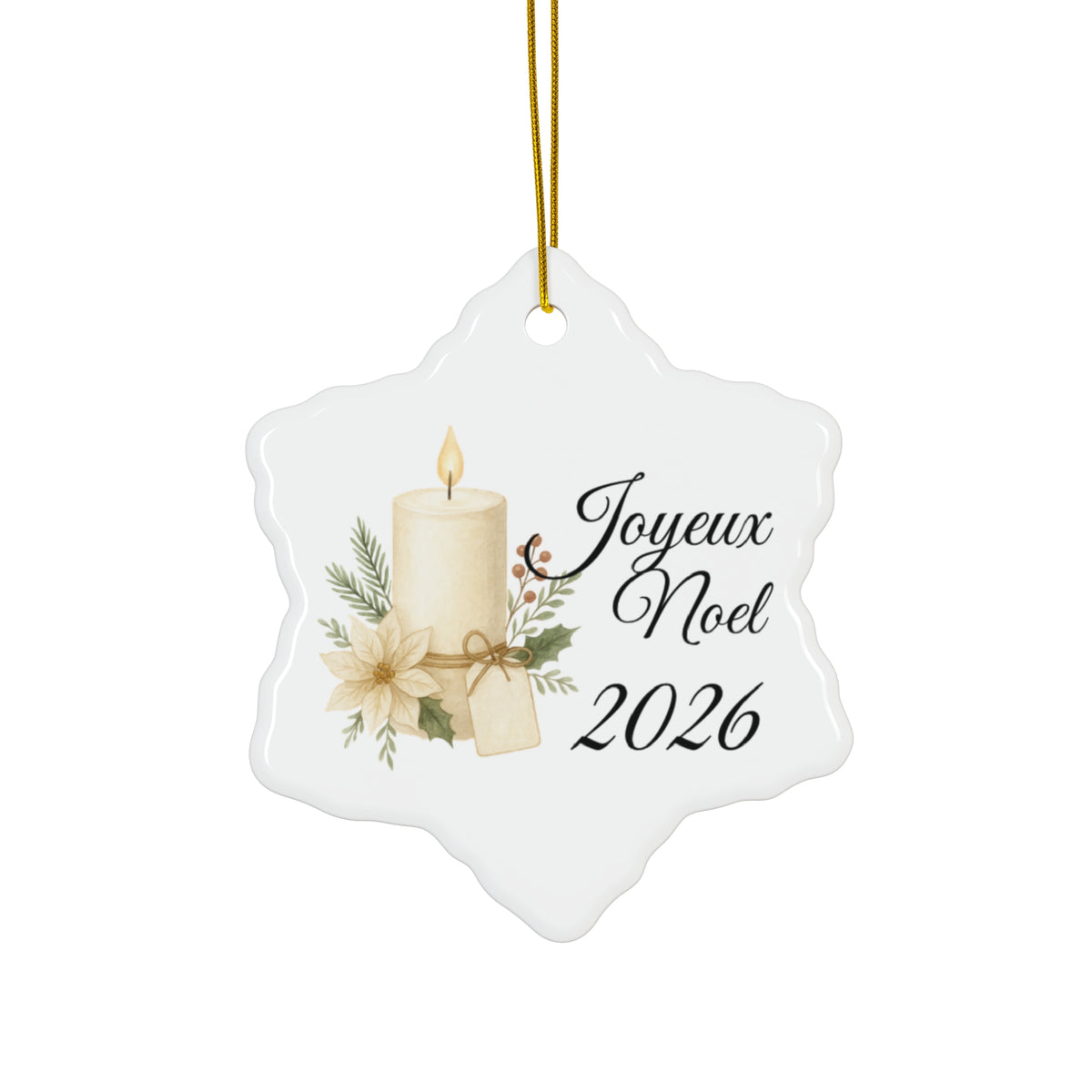 Joyeux Noël 2026 Candle and Floral Ceramic Ornament