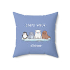 French chers vœux d'hiver Decorative Throw Winter Wishes Pillow, Cute Arctic Animals
