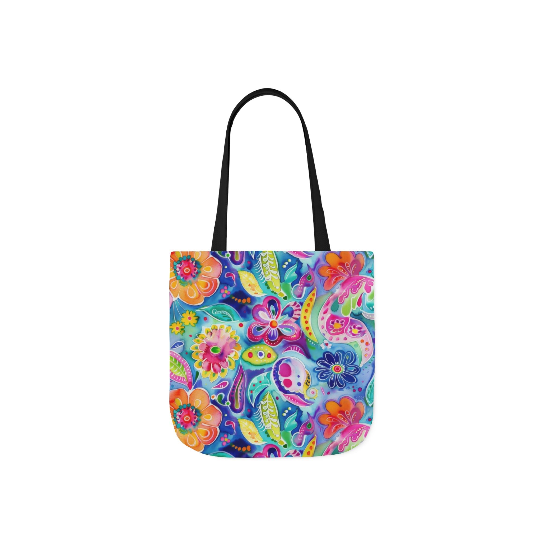 Bespattered Facade Colorful Flowers Canvas Tote Bag | 3 Sizes and 5 Strap Colors