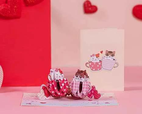 Love Cat Mugs Pop Up Card- 5" x 7" by Paper Love