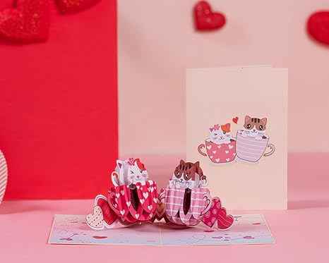 Love Cat Mugs Pop Up Card- 5" x 7"