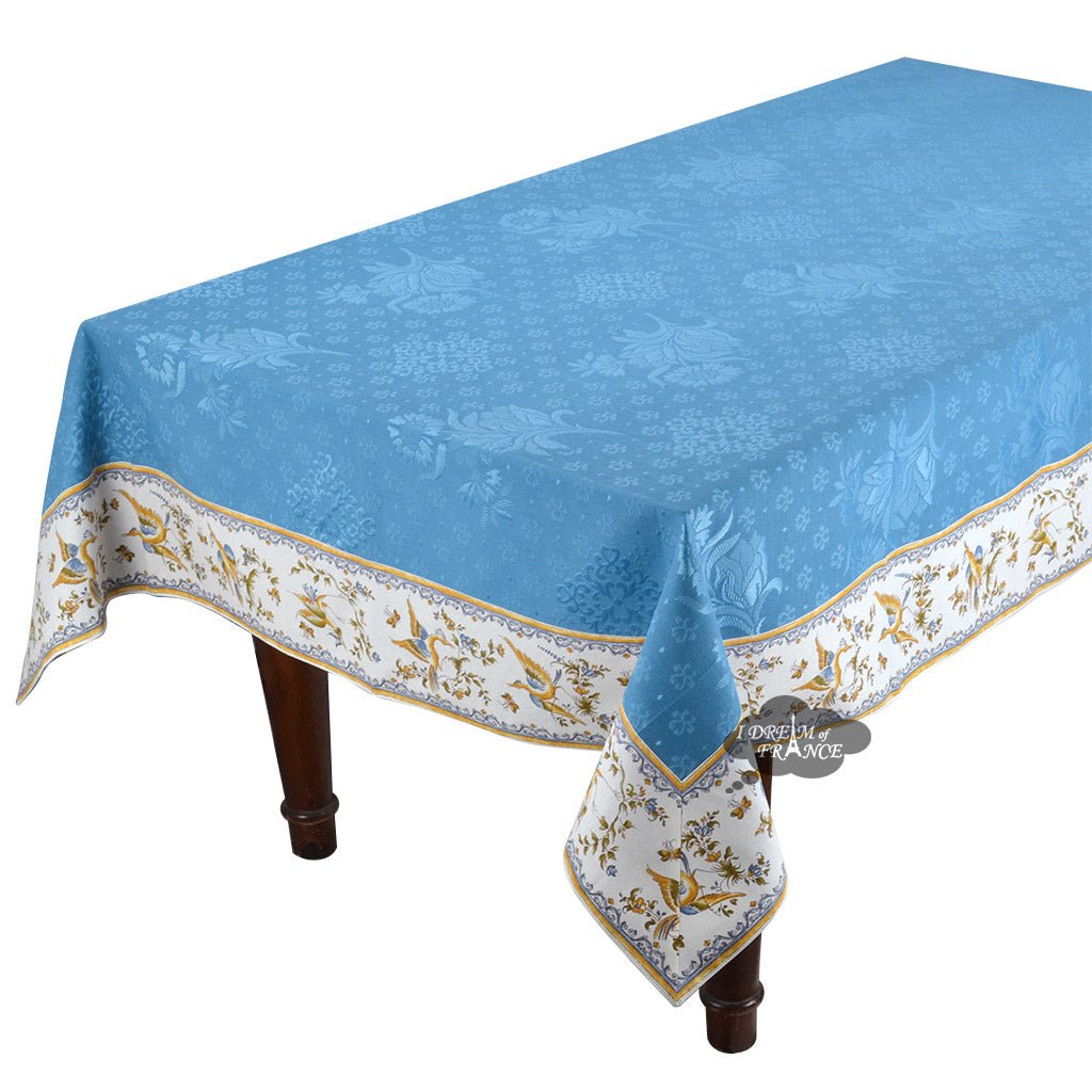 62" Square Moustiers Blue Matelassé Tablecloth by Tissus Toselli Tablecloth La Vie Bien 62" Square Moustiers Blue Matelassé Tablecloth by Tissus Toselli