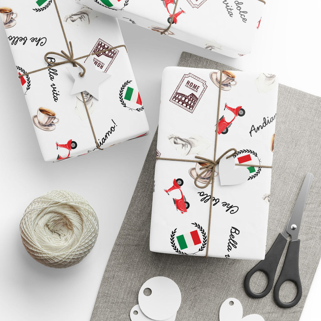 Italian Themed Wrapping Paper, Festive Gift Wrap for Holidays, Christmas, Birthdays, Che Bella Design, Fun Gift Packaging for Italy lovers