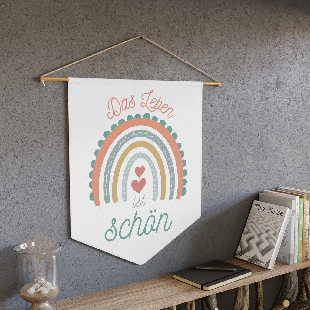 Das Leben ist schön German Rainbow Pennant Wall Art, Positive Affirmation Decor, Children's Room Wall Hanging, Gift for German speakers