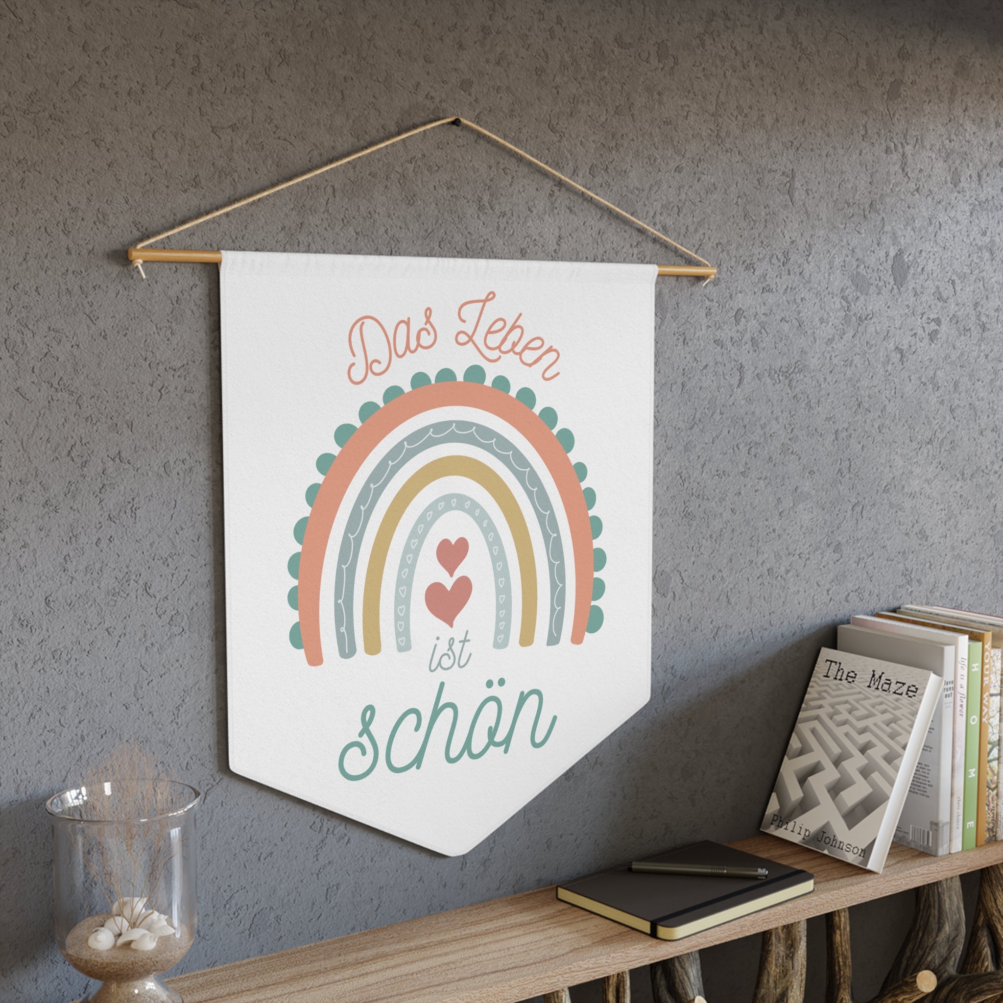 Das Leben ist schön German Rainbow Pennant Wall Art, Positive Affirmation Decor, Children's Room Wall Hanging, Gift for German speakers