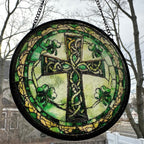 Irish Shamrock Celtic Cross Stained Glass Gift
