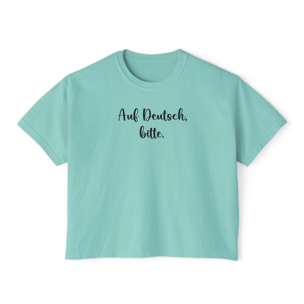 Auf Deutsch bitte Boxy Tee, German Phrase Shirt, Cropped White Tee