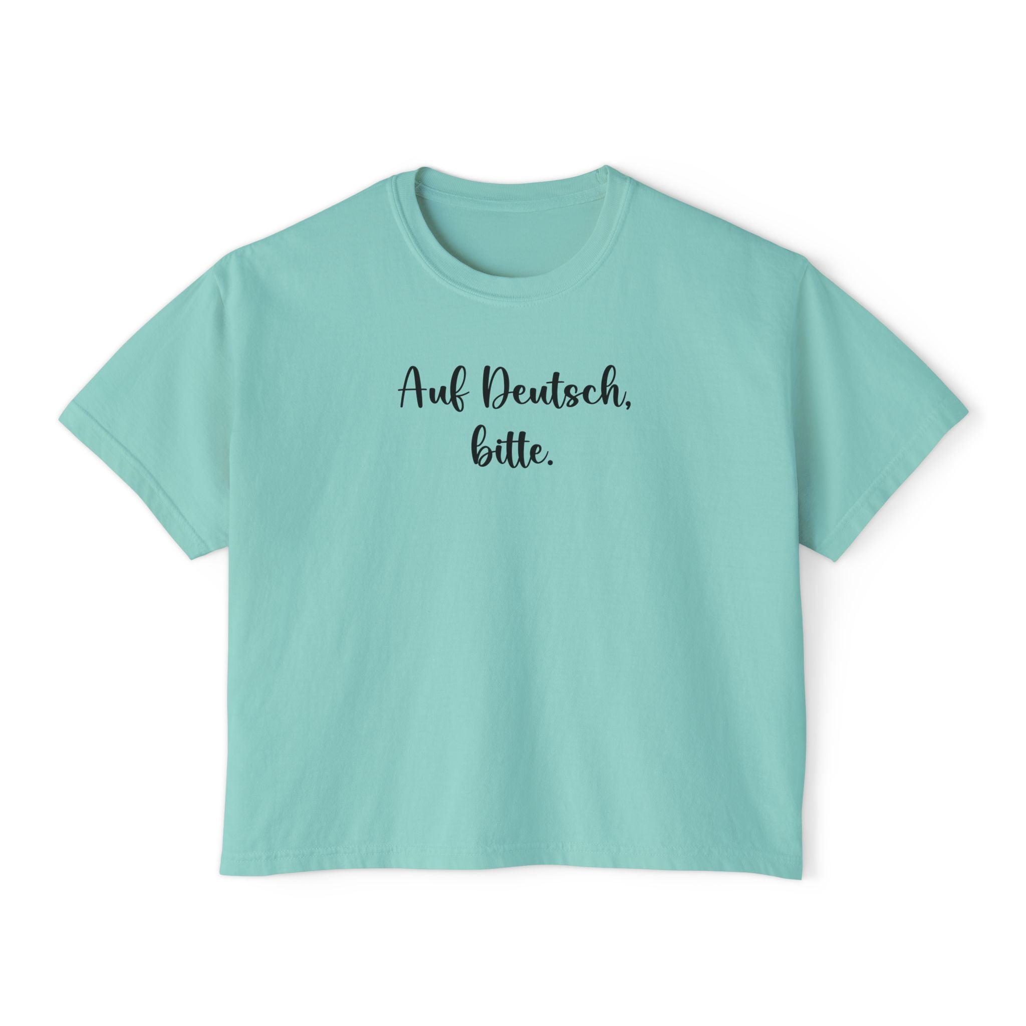 Auf Deutsch bitte Boxy Tee, German Phrase Shirt, Cropped White Tee